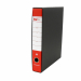 Registratore STARLINE modello StarBox, con struttura in cartone rivestita in carta goffrata stampata e risguardo bianco. Dotato di meccanismo a leva in acciaio nichelato con pressino. Custodia in fibrone nero rivestita in carta usomano. Anello di estrazio