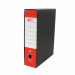 Registratore STARLINE modello StarBox, con struttura in cartone rivestita in carta goffrata stampata e risguardo bianco. Dotato di meccanismo a leva in acciaio nichelato con pressino. Custodia in fibrone nero rivestita in carta usomano. Anello di estrazio