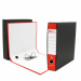 Registratore STARLINE modello StarBox, con struttura in cartone rivestita in carta goffrata stampata e risguardo bianco. Dotato di meccanismo a leva in acciaio nichelato con pressino. Custodia in fibrone nero rivestita in carta usomano. Anello di estrazio