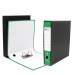 Registratore STARLINE modello StarBox, con struttura in cartone rivestita in carta goffrata stampata e risguardo bianco. Dotato di meccanismo a leva in acciaio nichelato con pressino. Custodia in fibrone nero rivestita in carta usomano. Anello di estrazio