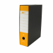 Registratore STARLINE modello StarBox, con struttura in cartone rivestita in carta goffrata stampata e risguardo bianco. Dotato di meccanismo a leva in acciaio nichelato con pressino. Custodia in fibrone nero rivestita in carta usomano. Anello di estrazio