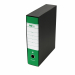 Registratore STARLINE modello StarBox, con struttura in cartone rivestita in carta goffrata stampata e risguardo bianco. Dotato di meccanismo a leva in acciaio nichelato con pressino. Custodia in fibrone nero rivestita in carta usomano. Anello di estrazio