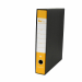 Registratore STARLINE modello StarBox, con struttura in cartone rivestita in carta goffrata stampata e risguardo bianco. Dotato di meccanismo a leva in acciaio nichelato con pressino. Custodia in fibrone nero rivestita in carta usomano. Anello di estrazio