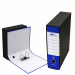 Registratore STARLINE modello StarBox, con struttura in cartone rivestita in carta goffrata stampata e risguardo bianco. Dotato di meccanismo a leva in acciaio nichelato con pressino. Custodia in fibrone nero rivestita in carta usomano. Anello di estrazio