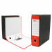 Registratore STARLINE modello StarBox, con struttura in cartone rivestita in carta goffrata stampata e risguardo bianco. Dotato di meccanismo a leva in acciaio nichelato con pressino. Custodia in fibrone nero rivestita in carta usomano. Anello di estrazio