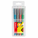 Astuccio da 4 colori: nero, blu, rosso, verde. 
Roller ad inchiostro liquido. Punta indistruttibile. Fusto in morbida gomma antiscivolo nel colore dell'inchiostro. 
Punta 0,5mm.