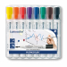 Busta 8 colori. LUMOCOLOR WHITEBOARD 351. Marcatore a base d’alcool cancellabile per lavagne bianche, vetro e porcellana. Inchiostro Dry Safe: lunga durata anche senza cappuccio. Con clip. Airplane safe. Punta sintetica tonda da 2mm.