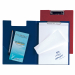 Porta blocco SUPERBLOK D. Doppia copertina in Colpan® (cartone rivestito in PVC), con molla in acciaio e tasca interna. Formato interno 21x29,7cm. Colore: blu.