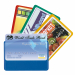 Espositore con porta carte di credito, schede telefoniche, tesserini di riconoscimento, nuovepatenti,viacard,tessere ACI, etc. In PVC morbido colorato.