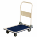 Carrello in lamiera rinforzata e maniglia tubolare ripiegabile tramite comando a piede. Piattaforma bordata in gomma e piano di carico rivestito con antiscivolo. Dotato di ruote in gomma piena. Dimensioni: L74 x P48 x H83cm. Portata massima 150kg.