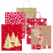 Shopper regalo realizzato in carta kraft bianco con stampe a colori. Dotato di manici in carta ritorta. Assortimento di 5 differente fantasie natalizie.