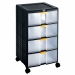 Cassettiera modulare dotata di ruote piroettanti, 4 cassetti di altezza 15 cm, chiusura brevettata Block-Age®.
 Colore: nero/trasparente. Dimensioni: 39,1x39x62,9cm (LxPxH). Materiale: polipropilene con chiusure in ABS. Peso: 5,681kg.