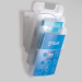 set 3 vaschette portadepliat trasparenti da parete, comprensive di supporto e frontalino. Dimensioni: 24x15x53cm.