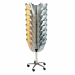 Espositore girevole trifacciale da terra con 24 vaschette portadepliat stacker trasparenti. Elegante struttura cromata con ruote. Dimensioni: 50x50x165cm.