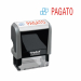 Printy Office Eco con testo PAGATO in materiale plastico riciclato al 65%. Impronta bicolore. Piastra da 47x18mm.