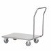 Carrello in acciaio inox AISI 304 a pianale. Manico ripiegabile montato sul lato corto e 4 ruote in gomma diametro 125cm, di cui 2 frenanti, anello in gomma grigia antitraccia, rotolamento su cuscinetti. Portata 120kg. Dimensioni carrello: 60Lx90Px97Hcm. 