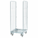 Carrello Roll Container con 2 sponde laterali con cinghia, in filo zincato, 4 ruote nylon 10cm, 2 fisse e 2 girevoli. Portata 500kg. Dimensioni: 70Lx80Px179Hcm. Fornito smontato.