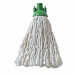 Mop lavapavimenti realizzato con materiali certificati 100% riciclati e riciclabili. La boccola, compatta e resistente, è prodotta con materiali plastici 100% riciclati da post-consumo e post-industriale. Le fettucce sono realizzate in fibre di cotone 100