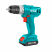 Trapano avvitatore con Voltaggio: 12V; Velocità a vuoto: 0-600 giri/min; Coppia di Serraggio: 20Nm; Mandrino da 0,8-10 mm; Con luce di lavoro a LED; Indicatore di carica della batteria; Batterie agli ioni di litio da 12V 1.5Ah;  Include:1 batteria. Carica