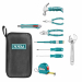 Set da 9 Pezzi che include:1 flessometro; 1 cacciavite a croce PH1 - 5x100mm; 1 cacciavite a taglio SL5.5 - 5x100mm; 1 chiave regolabile;1 pinza a becchi lunghi; 1 pinza combinata; 1 taglierino; 1 cacciavite cercafase; 1 martello.
