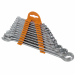Chiavi con misure: 6-7-8-9-10-11-12-13-14-17-19-22mm. Teste inclinate di 15°. Corpo inacciaio cromo vanadio. Finitura lucida. Supporto in plastica.