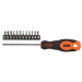 Cacciavite portainserto magnetico con attacco da 1/4''. Inserti in acciaio CRV. Contiene nr.3 perviti con intaglio, nr.3 phillips, nr.3 torx e nr.3 esagonale.