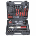 Valigetta utensili. Contenuto: 4 cacciaviti, 6 chiavi combinate, pinza universale, pinza fastonatrice, pinzaregolabile, 19 bussole esagonali, 2 bussole per candele, portabussole a T conprolunga, portainserti a T con adattatore, martello, cricchetto revers