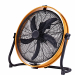 Ventilatore da terra tamburato. A 3 velocità, con ø60cm.  Orientabile sia in orizzontale che in verticale. Possibilità di attacco a parete. Angolazione regolabile. Colore: giallo e nero. Dimensioni: 66x21xH67cm. Peso: 5,4kg. AC 220-240V - 50Hz 120W. Decib