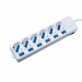 Presa multipla bianca con interruttori singoli luminosi. Spina standard italiano 2P+T 16 A. 6 prese multistandard italiano/tedesco (bipasso/Schuko) 2P+T 10/16 A a ricettivitÓ multipla con alveoli schermati. Cavo: 3x1,0 mm¦, lunghezza 1,5 metri.