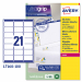 Scatola da 100fogli in formato A4 di carta bianca adesiva permanente. Ogni foglio contiene 21 etichette rettangolari con angoli tondi nel formato 63,5x38,1 mm. Tecnologia QuickPEEL™. Stampa inkjet, laser e laser colore.