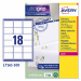 Scatola da 100fogli in formato A4 di carta bianca adesiva permanente. Ogni foglio contiene 18 etichette rettangolari con angoli tondi nel formato 63,5x46,6mm. Tecnologia QuickPEEL™. Stampa inkjet, laser e laser colore.
