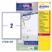 Scatola da 100fogli in formato A4 di carta bianca adesiva permanente. Ogni foglio contiene 2 etichette rettangolari con angoli tondi nel formato 199,6x143,5mm. Tecnologia QuickPEEL™. Stampa inkjet, laser e laser colore.