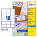 Confezione da 25 fogli in formato A4 in carta adesiva bianca. Ogni foglio contiene 18 etichette rettangolari con angoli tondi nel formato 63,5 x 46,6 mm. Adatto per stampanti inkjet. Tecnologia QuickDry.