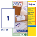 Confezione da 25 fogli in formato A4 in carta adesiva bianca. Ogni foglio contiene 1 etichette rettangolari con angoli tondi nel formato 199,6 x 289,1 mm. Adatto per stampanti inkjet. Tecnologia QuickDry.