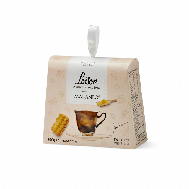 Burroso frollino dalla consistenza granulosa con farina gialla di Mais Marano, in astuccio 200g Loison.