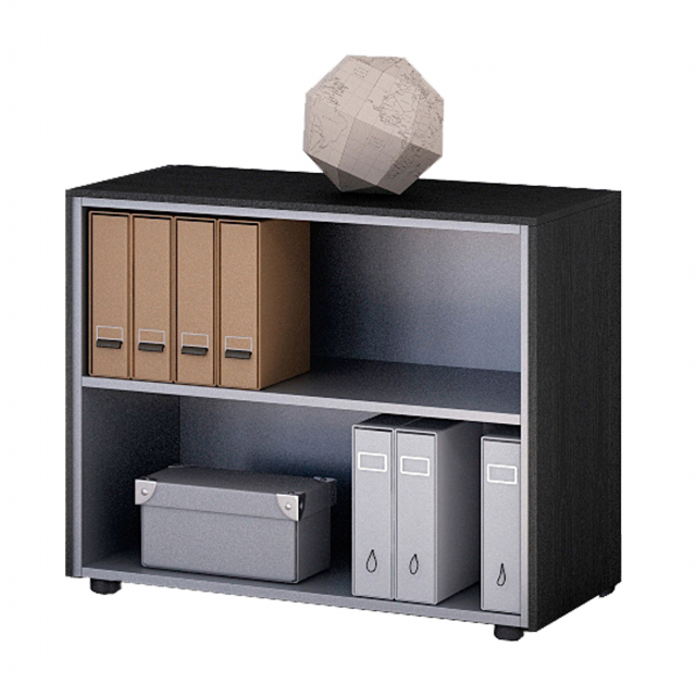 Struttura colore grigio alluminio. Top e fianchi finitura (sp. 14 mm) colore nero venato frassino e ciliegio arabis. Top, base e fianchi sp. 18 mm. Ripiani regolabili in altezza sp. 25 mm. Schiena sp. 10 mm. Piedini livellabili dall’interno. Disponibili m