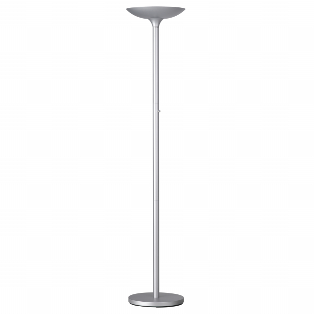 Piantane essenziali e funzionali; lo smalto riflettente all'interno della calotta assicura un'eccellente illuminazione indiretta. Base zavorrata per la massima stabilità. Dimmer sul fusto. Altezza 180cm. Led 29,9W integrato. Made in China.
