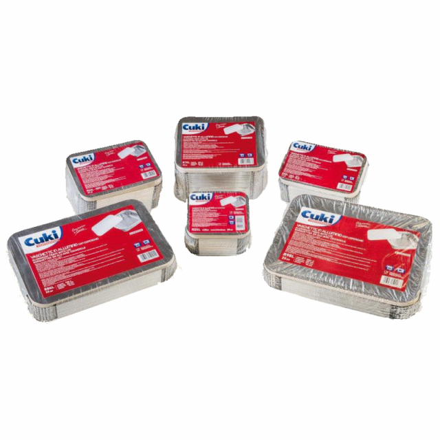 Contenitori in alluminio usa e getta con coperchio. Contenitore da 2 porzioni - 21,2x14,7x4cm.