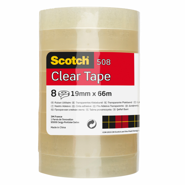Nastro adesivo trasparente Scotch 508 trasparente adesivo acrilico per utilizzo generico di tutti giorni. Confezione torretta.