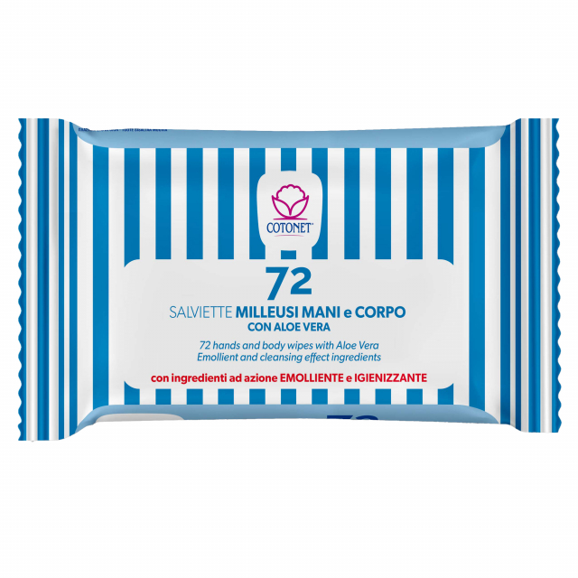 Salviette milleusi rinfrescanti ultrasoffici, non contengono alcol, dermatologicamente testate. Confezione richiudibile.