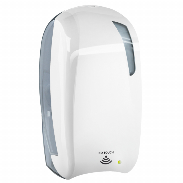 Dispenser elettronico di sapone liquido/gel igienizzante, progettato per coniugare eleganza e funzionalità negli spazi sanitari pubblici. Installazione a muro oppure su piantana art.612 tramite tasselli in dotazione. Dotato di bottiglia a riempimento da 1