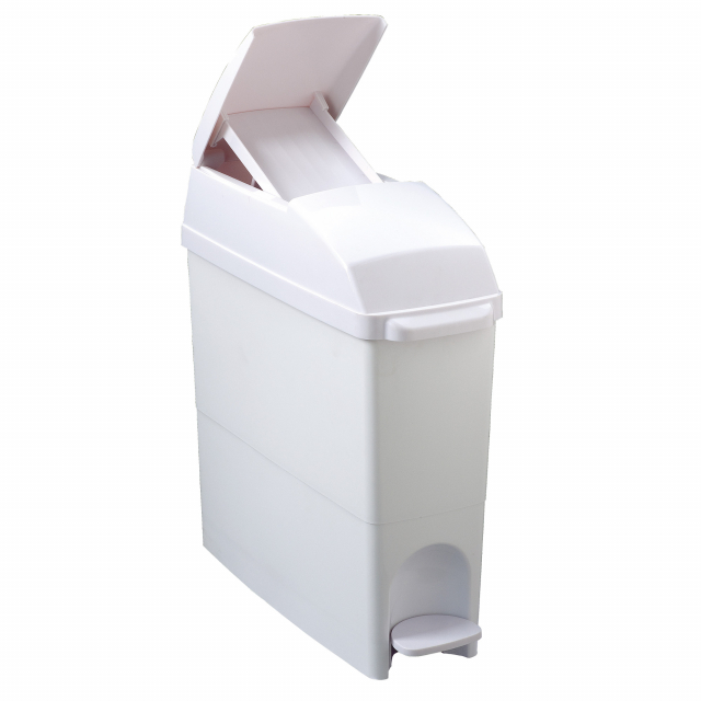 Contenitore igienico per toilette con struttura in polipropilene. Apertura a "bocca di lupo" con pedale. Coperchio blocca sacco. Dimensioni: L 15 x P42 x H47cm - Capacità 18 Litri. Pulizia periodica da effettuare con un panno morbido e non abrasivo, imbev