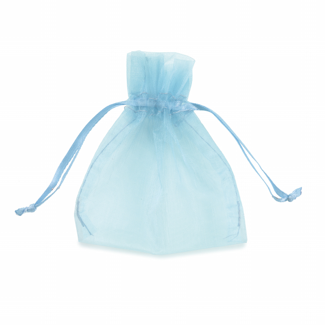 Confezione da 20 sacchetti in organza colorato, con cordoncino tono su tono.