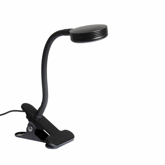 Lampada a LED con attacco a clip per illuminare lavagne, leggii ed espositori di sera. Utlizzabile all'esterno con 5 metri di cavo o con batteria ricaricabile (non inclusa). Dimensioni: 27x11x7,5cm.