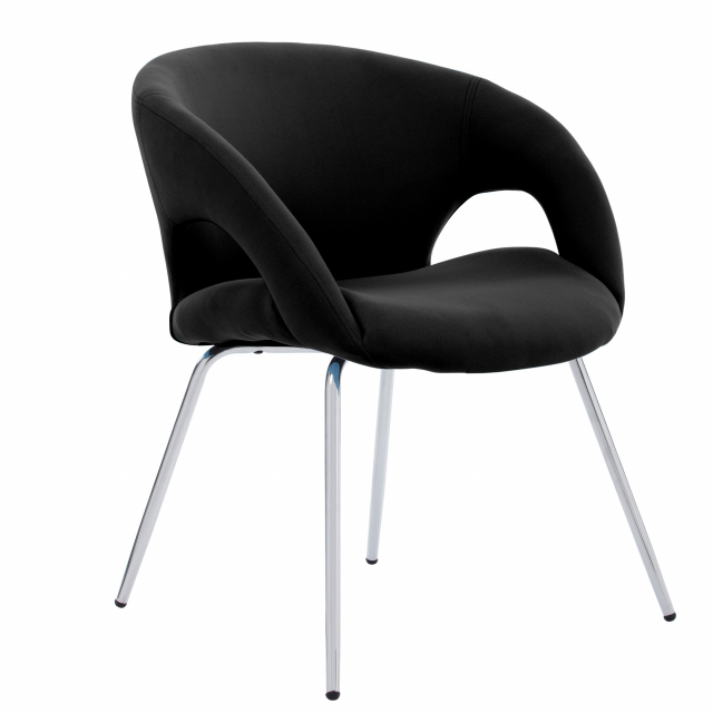 Seduta visitatore con rivestimento in tessuto. Struttura in acciaio cromato. Ideale anche per sale attesa. Dimensioni cm L59x P57,5 x H72cm.