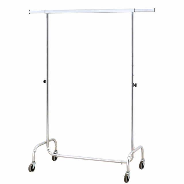 Stender cromato professionale portata fino a 50kg. Dotato di bracci allungabili che ne aumentano la capacità fino a 175cm. Ruote pivottanti. Dimensione L105-175 x P50 x H141-191cm.