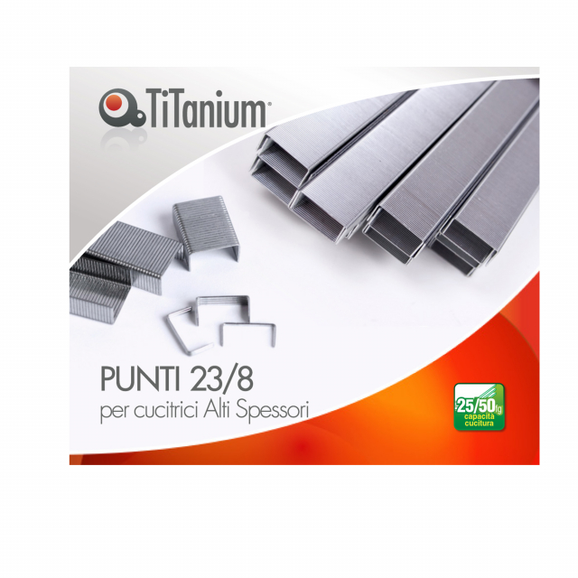 Punti metallici per alti spessori di alta qualità in acciaio zinco-cromato.
Cucitrice utilizzabile: idonee per passo 23
Capacità di cucitura: 25-50fg
Scatola da 1000 punti