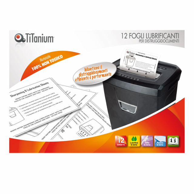 Confezione da 12 fogli lubrificanti per distruggidocumenti. Garantiscono la corretta manutenzione del distruggidocumenti allungandone la durata e la funzionalità. Garantiscono la lubrificazione e l'affilatura delle lame, riducono il deposito di polveri su
