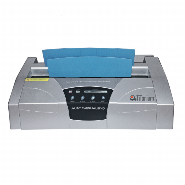 Rilegatrice termica. 

Luce utile di lavoro: 400mm.
Temperatura di lavoro: 145°C ca.
Tipo di vano: vibrante.
Preriscaldamento: 30".
Ciclo lavoro: 60min.
Spegnimento automatico: dopo 10min di non utilizzo.
Avvisi acustici: selezionatore digitale dei tempi 