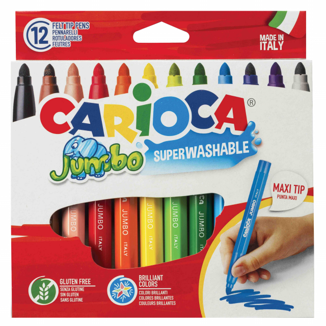 PENNARELLO CLASSICO CON PUNTA MAXI A OGIVA, CORPO OTTAGONALE PER UNA FACILE IMPUGNATURA. INCHIOSTRO SUPERLAVABILE ATOSSICO. LAVABILE DALLA PELLE CON ACQUA ANCHE SENZA SAPONE.